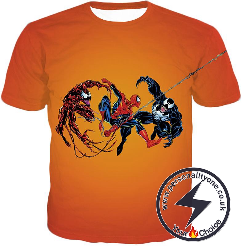 Spiderman x Carnage x Venom Cool Action Orange T-Shirt