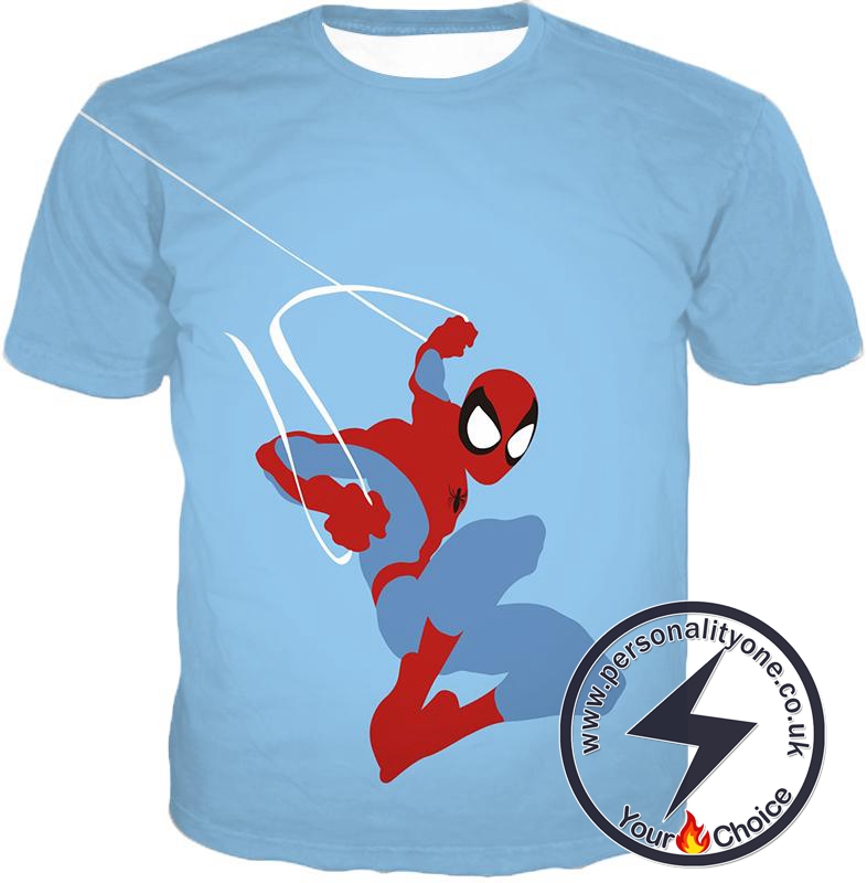 Super Cool Animated Spiderman Web Action Blue T-Shirt