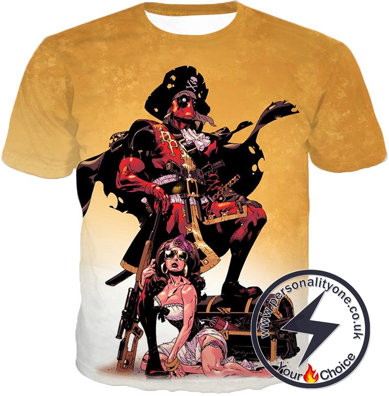 Super Cool Deadpool Pirate Cosplay Yellow T-Shirt