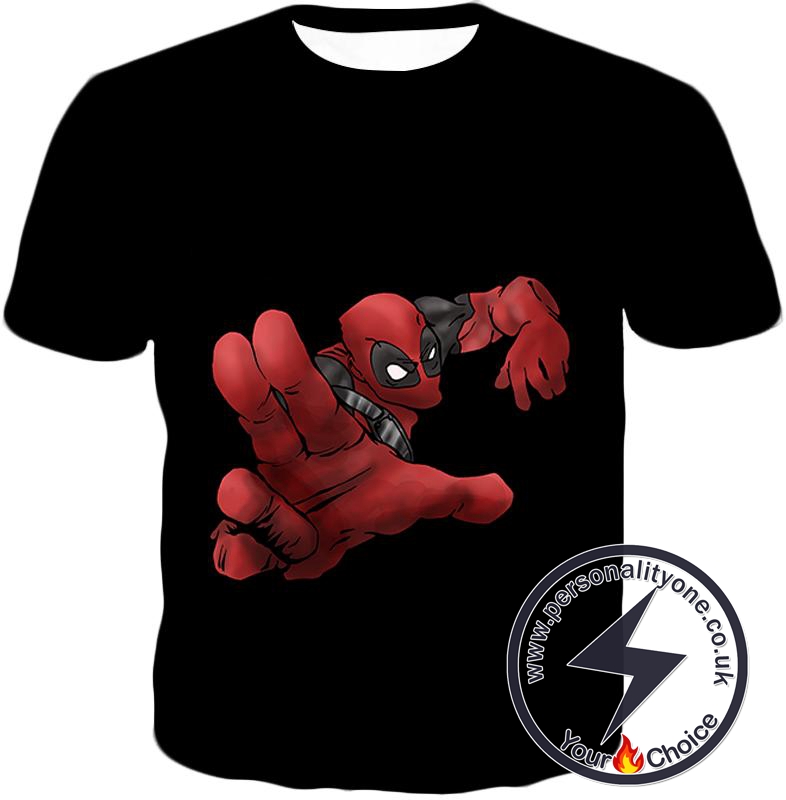 Super Cool Soldier Deadpool Action Black T-Shirt