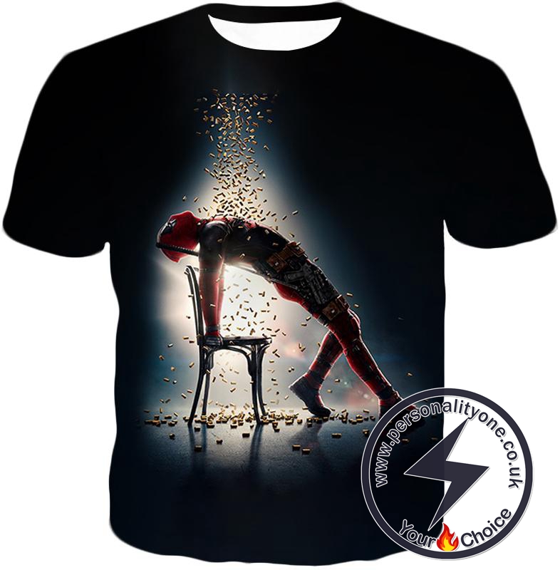 Super Regenerating Hero Deadpool Cool Promo Black T-Shirt