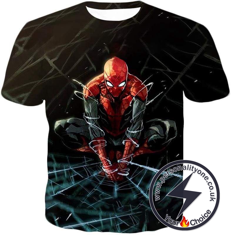 Ultimate Web Slinging Spiderman Action Black T-Shirt