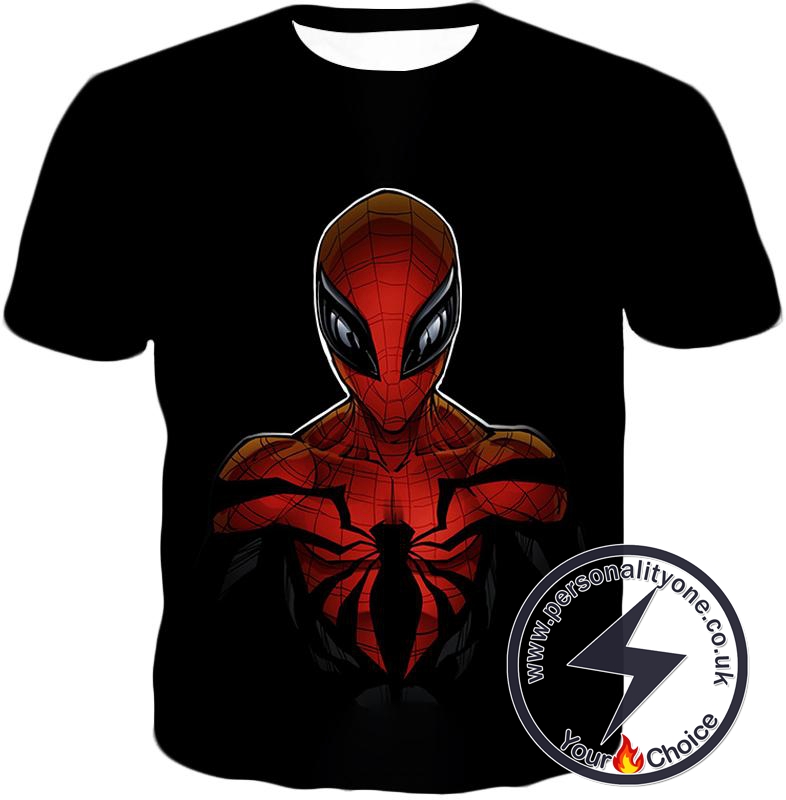 Wall Crawling Superhero Spiderman Animated Black T-Shirt