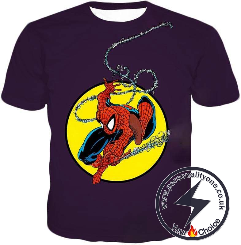 Web Shooting Animated Hero Spiderman Purple T-Shirt